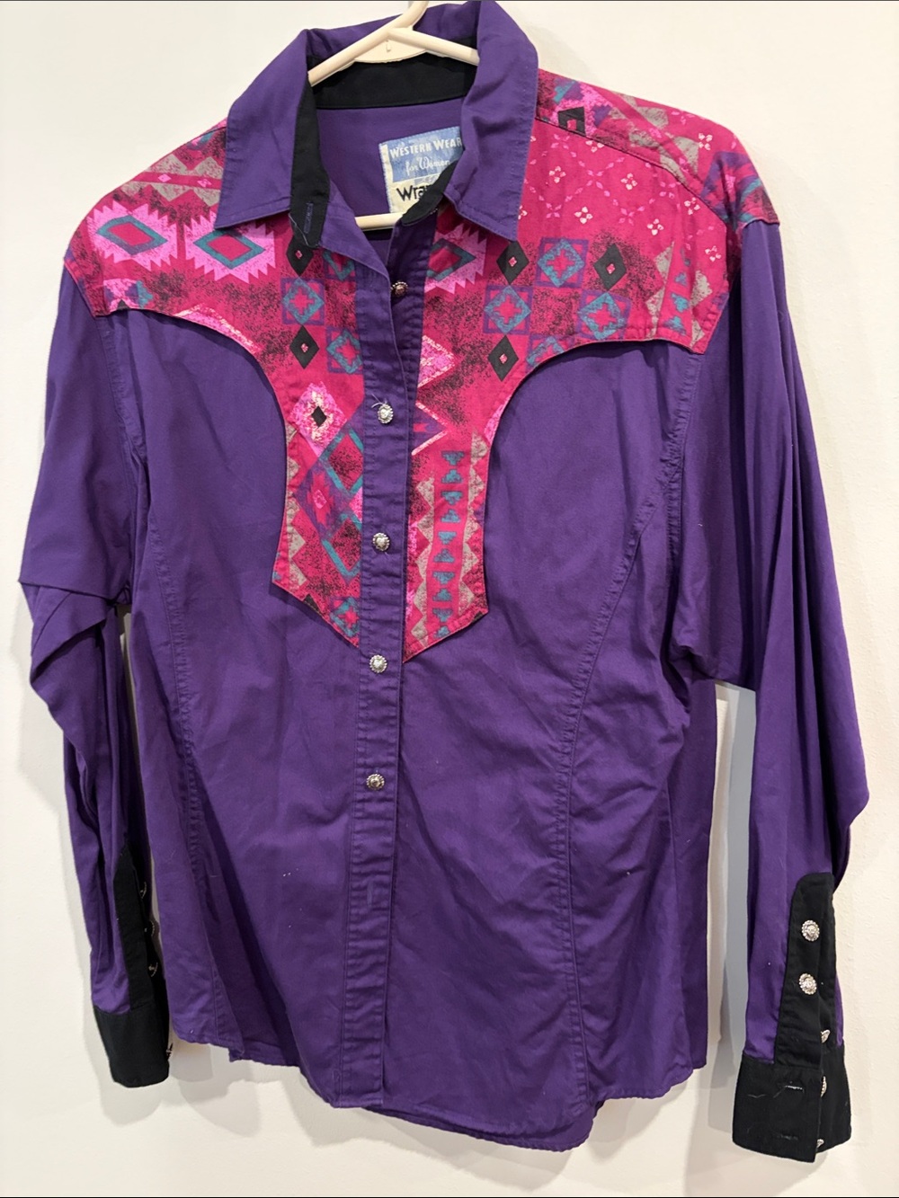 Western-Style Purple & Pink Men's Shirt with Aztec Yoke